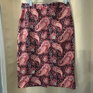 Talbots Paisley Pencil Skirt Size 10 Black Red Pink Floral Midi